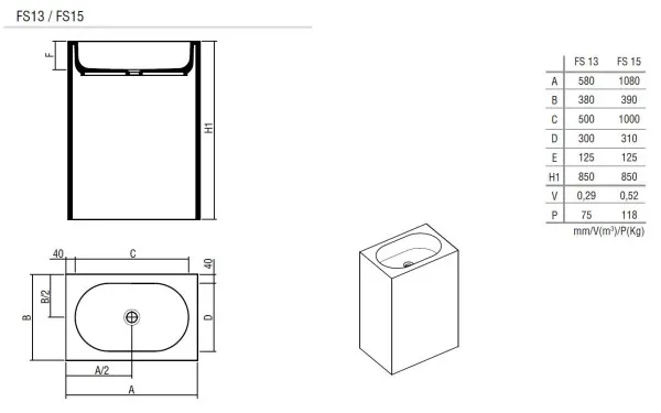 Hidrobox Standwaschtisch FS 13, Maße 58x39x90 cm (Höhe 90 cm aktuell) , Ausführung ohne Möglichkeit einer Armaturen-Lochung, Online bei KORI Handel